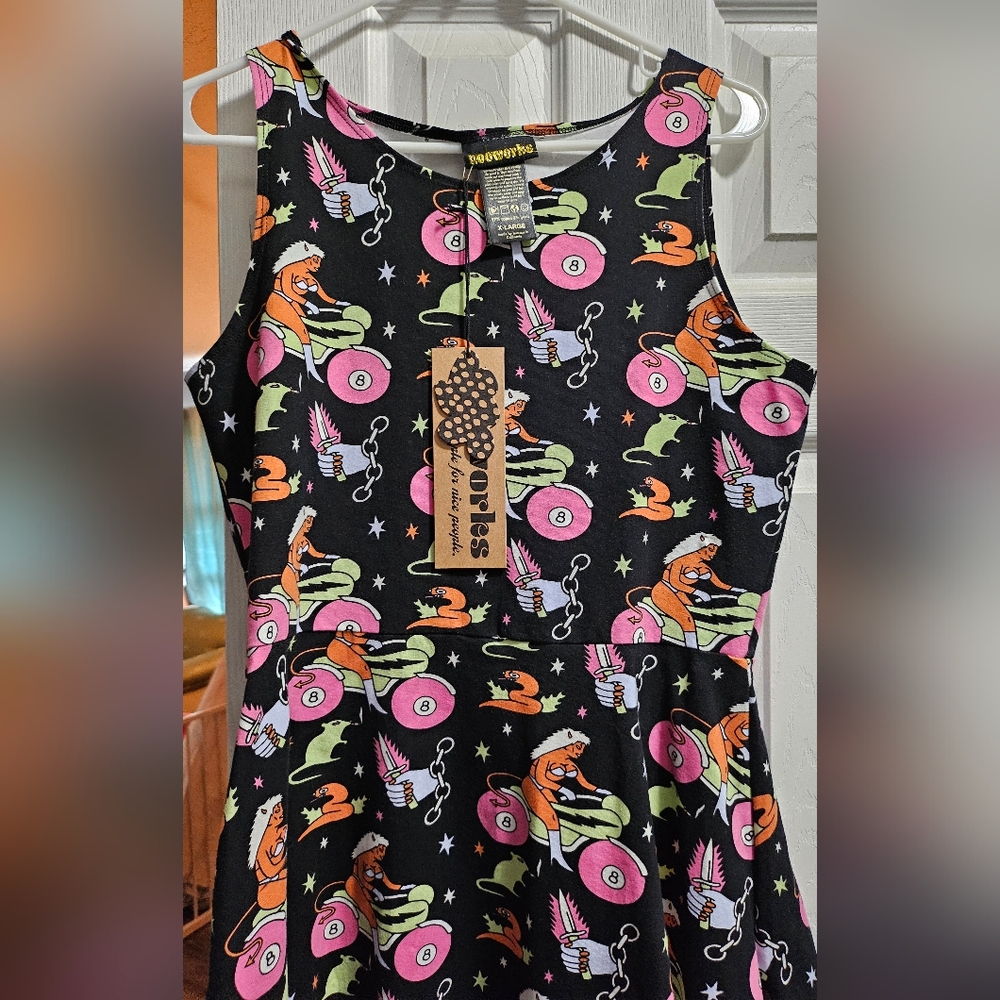NWT Nooworks Brenda dress, Mean Machine print, XL